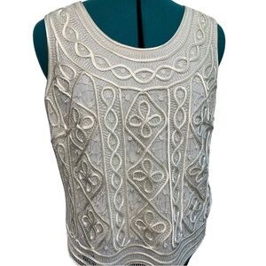 💎 RARE VINTAGE R&M RICHARDS Ribbon Lace le Ftony Tank Top 12P Off White